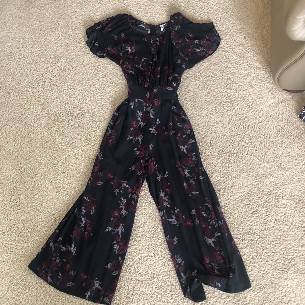 Kenzie M tie waist wide leg jumpsuit floral black